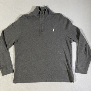 Polo Ralph‎ Lauren Sweater Mens Large Long Sleeve Jumper 1/4 Zip Gray Estate Rib